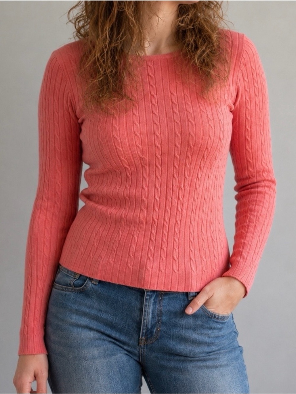 Croft & Barrow Pink Cable Knit Cotton Sweater Womens Medium